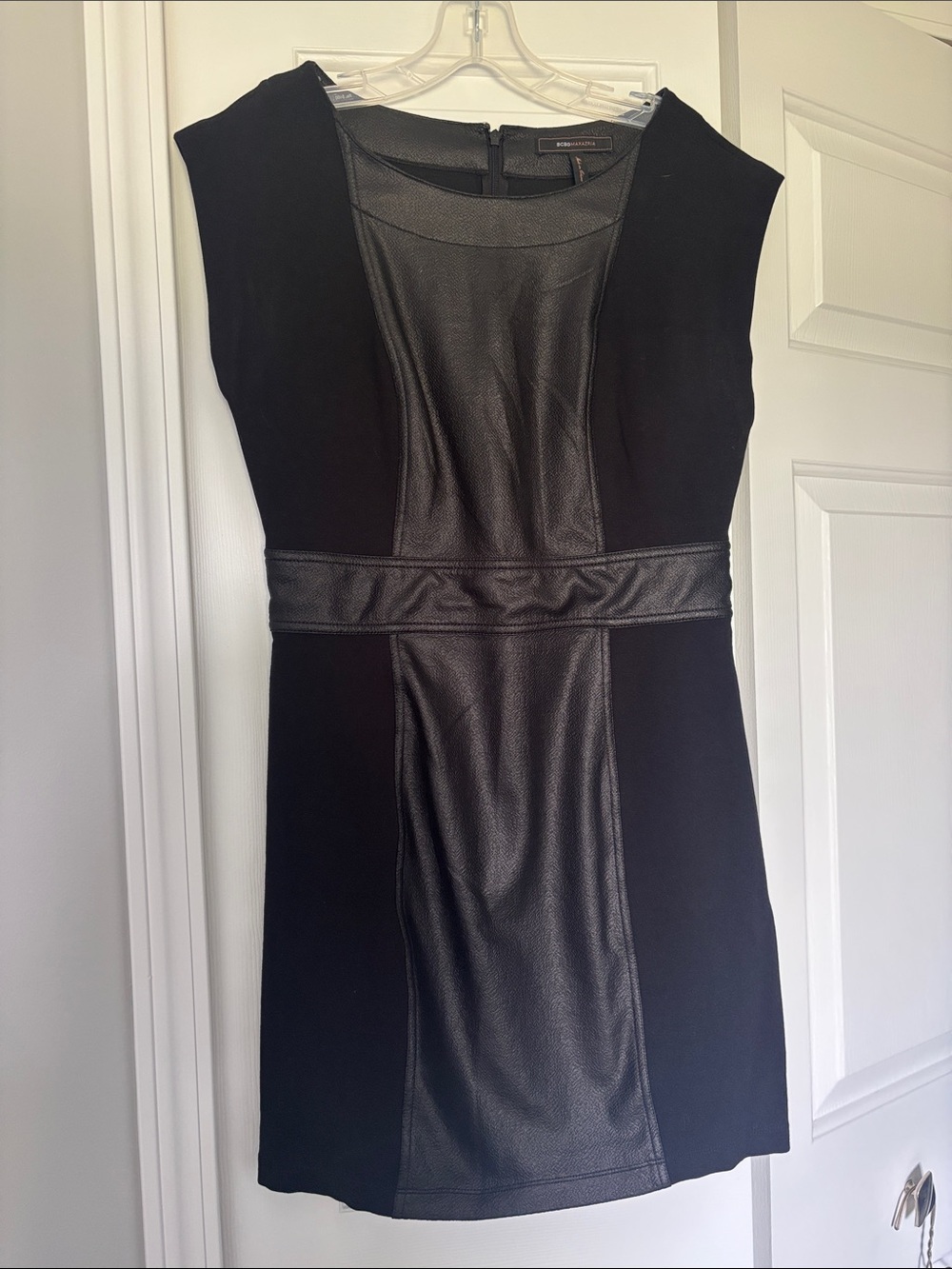 BCBGMaxAzria Black Faux Leather Paneled Mini Dress